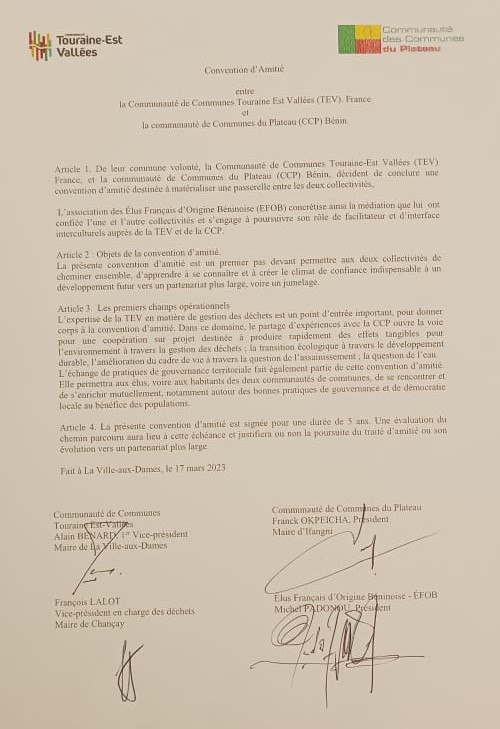 La Convention signée entre EFOB, TEV et CCP